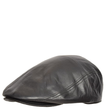 Soft Leather Classic Flat Cap Black - genuine leather flat cap in black with polyester lining