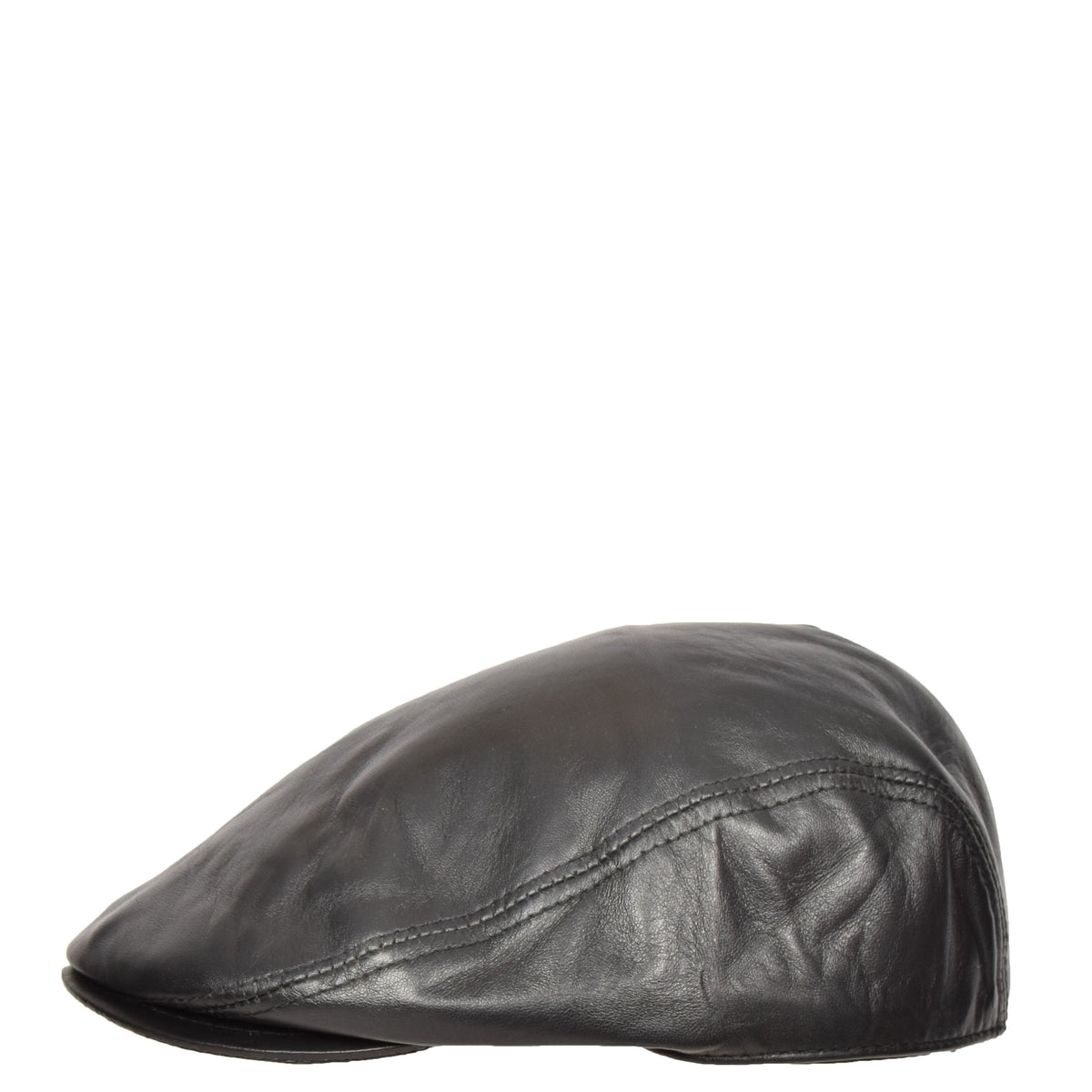 Soft Leather Classic Flat Cap Black - genuine leather flat cap in black with polyester lining