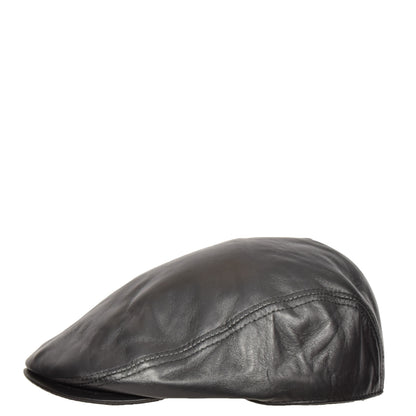 Soft Leather Classic Flat Cap Black - genuine leather flat cap in black with polyester lining