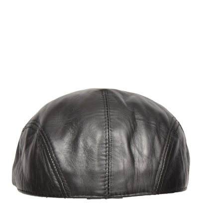 Soft Leather Classic Flat Cap Black - genuine leather flat cap in black with polyester lining