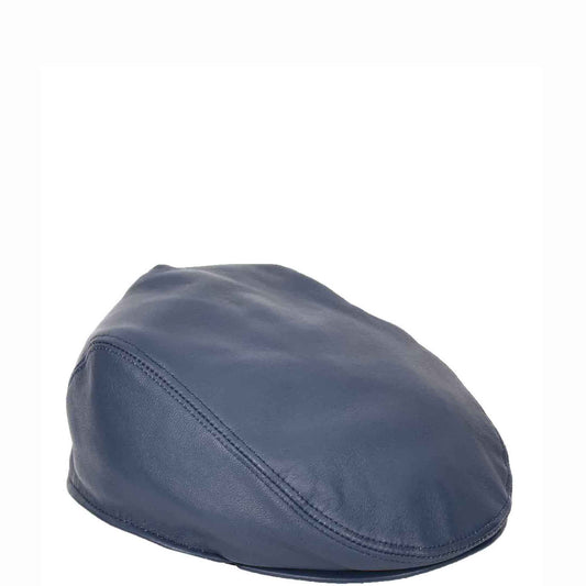 Soft Leather Classic Flat Cap Blue - genuine leather flat cap in blue with polyester lining