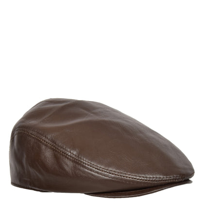 Soft Leather Classic Flat Cap Brown - genuine leather flat cap in brown with polyester lining
