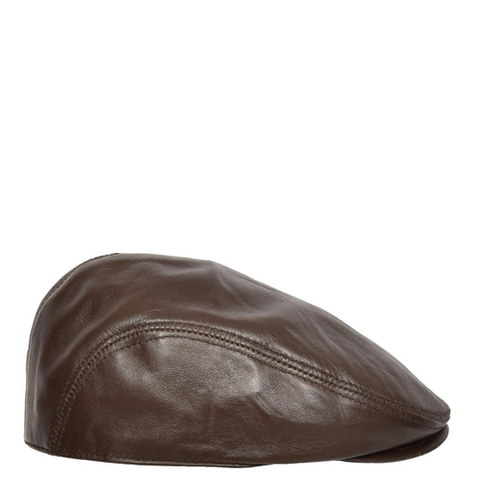 Soft Leather Classic Flat Cap Brown - genuine leather flat cap in brown with polyester lining