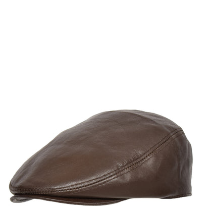Soft Leather Classic Flat Cap Brown - genuine leather flat cap in brown with polyester lining
