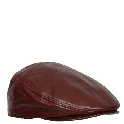 Soft Leather Classic Flat Cap Burgundy - genuine leather flat cap in burgundy with polyester lining