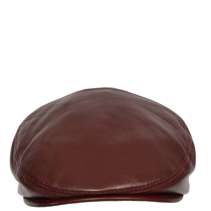 Soft Leather Classic Flat Cap Burgundy - genuine leather flat cap in burgundy with polyester lining