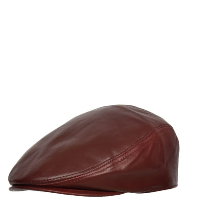 Soft Leather Classic Flat Cap Burgundy - genuine leather flat cap in burgundy with polyester lining