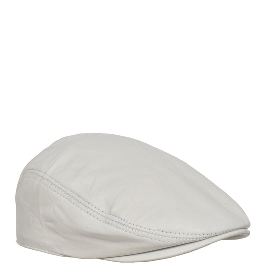 Soft Leather Classic Flat Cap White - genuine leather flat cap in white with polyester lining