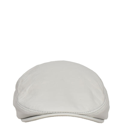 Soft Leather Classic Flat Cap White - genuine leather flat cap in white with polyester lining