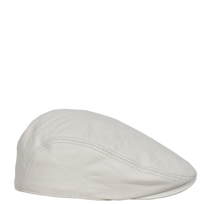 Soft Leather Classic Flat Cap White - genuine leather flat cap in white with polyester lining