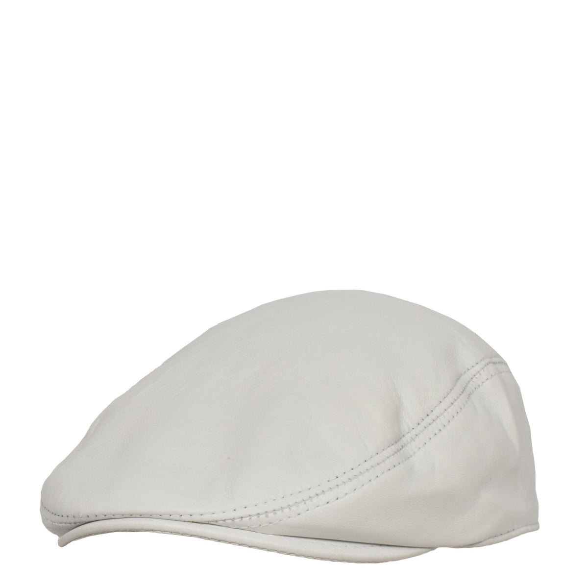 Soft Leather Classic Flat Cap White - genuine leather flat cap in white with polyester lining