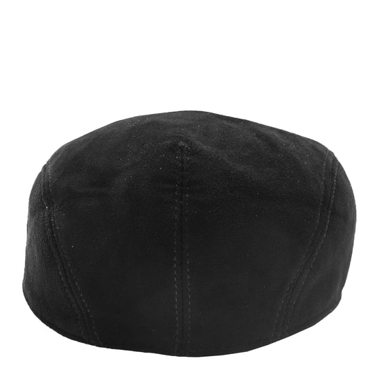 Soft Suede Leather Classic Flat Cap Black - genuine suede flat cap in black with polyester lining