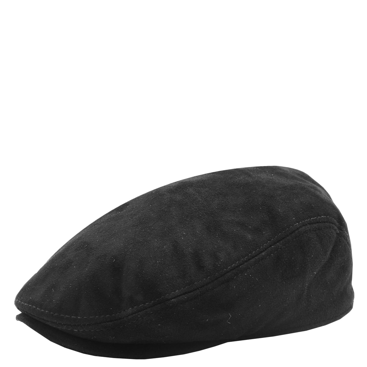 Soft Suede Leather Classic Flat Cap Black - genuine suede flat cap in black with polyester lining