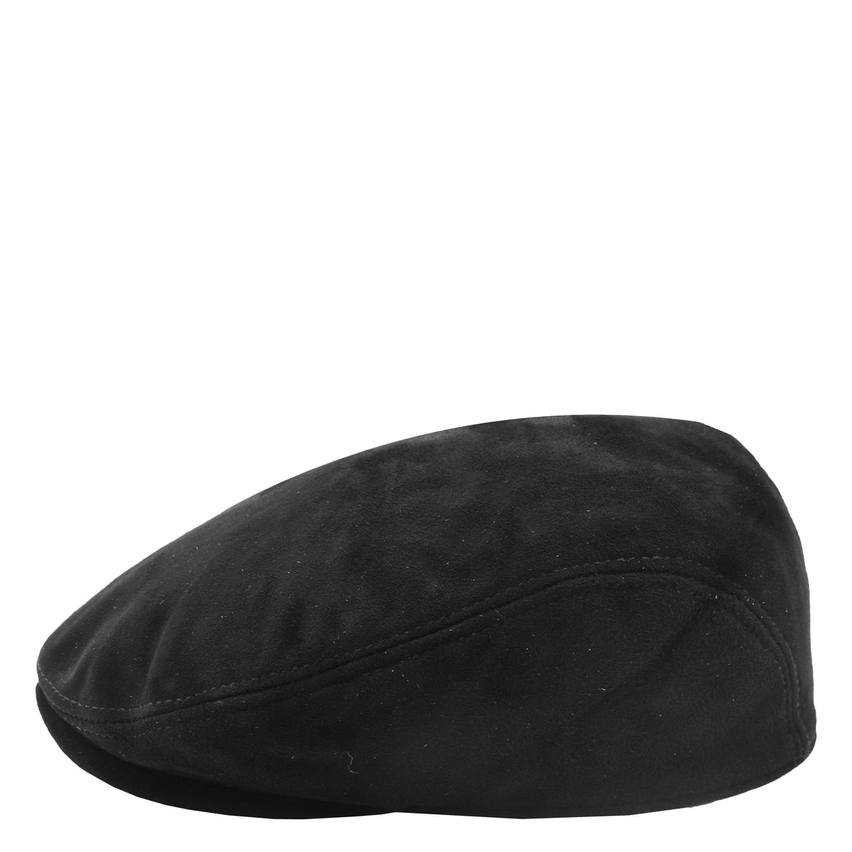 Soft Suede Leather Classic Flat Cap Black - genuine suede flat cap in black with polyester lining