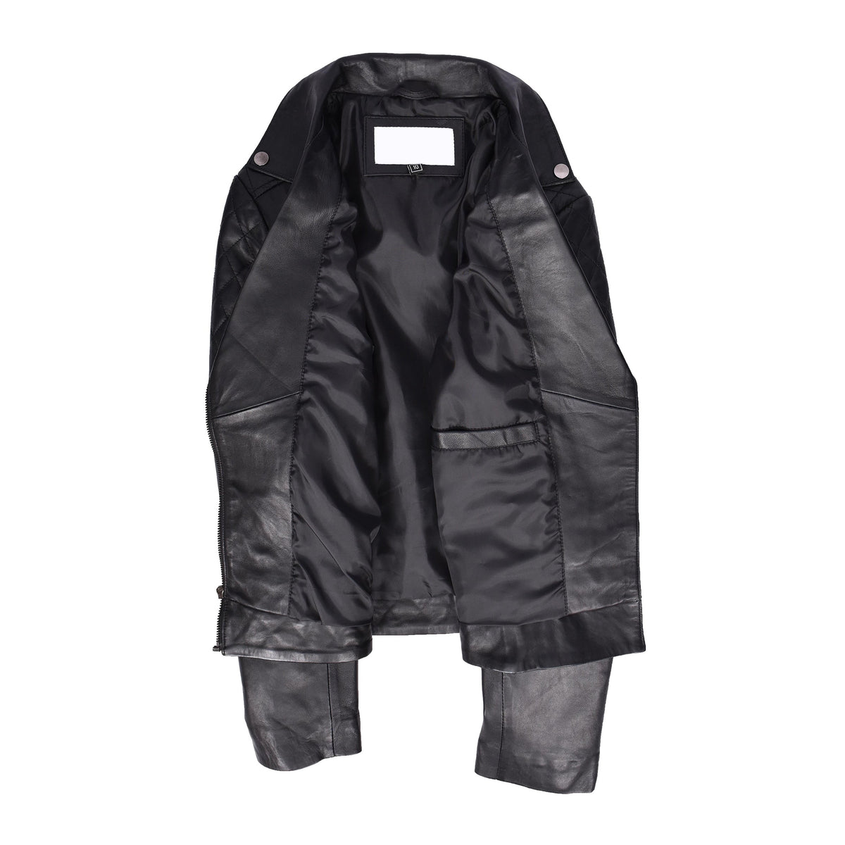 Women's Real Leather Jacket Multi Cross Zip Biker Style Fitted Quilted Nixi Black - genuine leather jacket in black with quilted