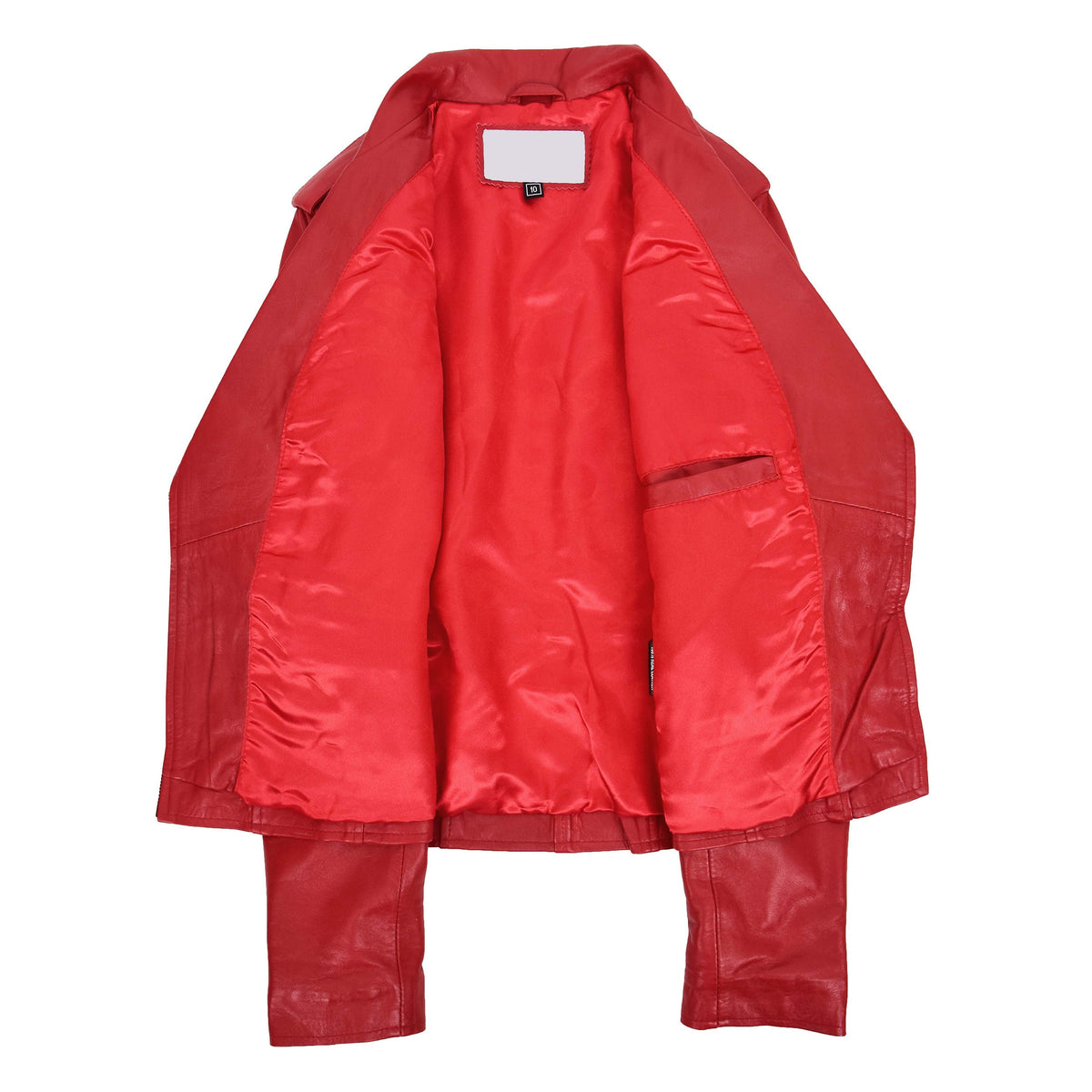 Womens Cross Zip Biker Leather Jacket Cara Red - genuine leather jacket in red with four outer pockets
