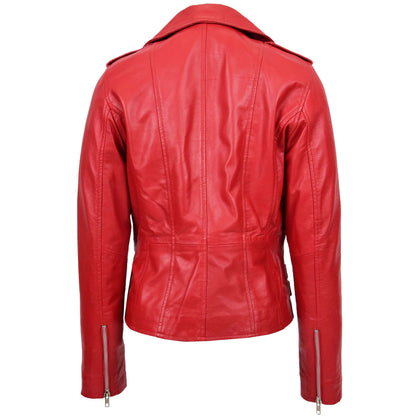 Womens Cross Zip Biker Leather Jacket Cara Red - genuine leather jacket in red with biker