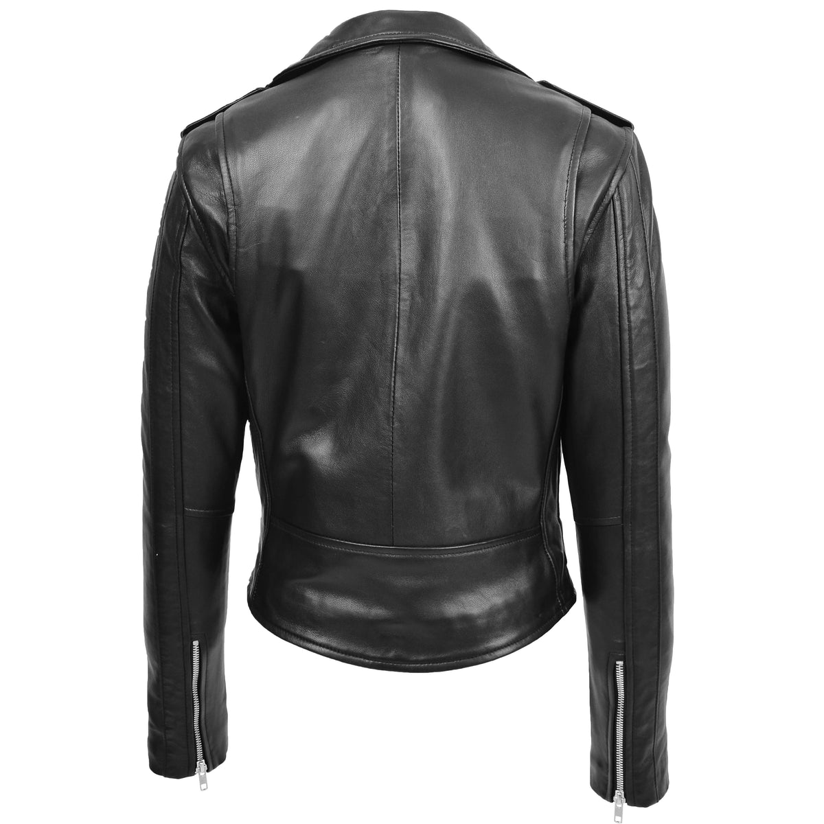 Womens Leather Biker Brando Jacket Kate Black - genuine leather jacket in black with biker