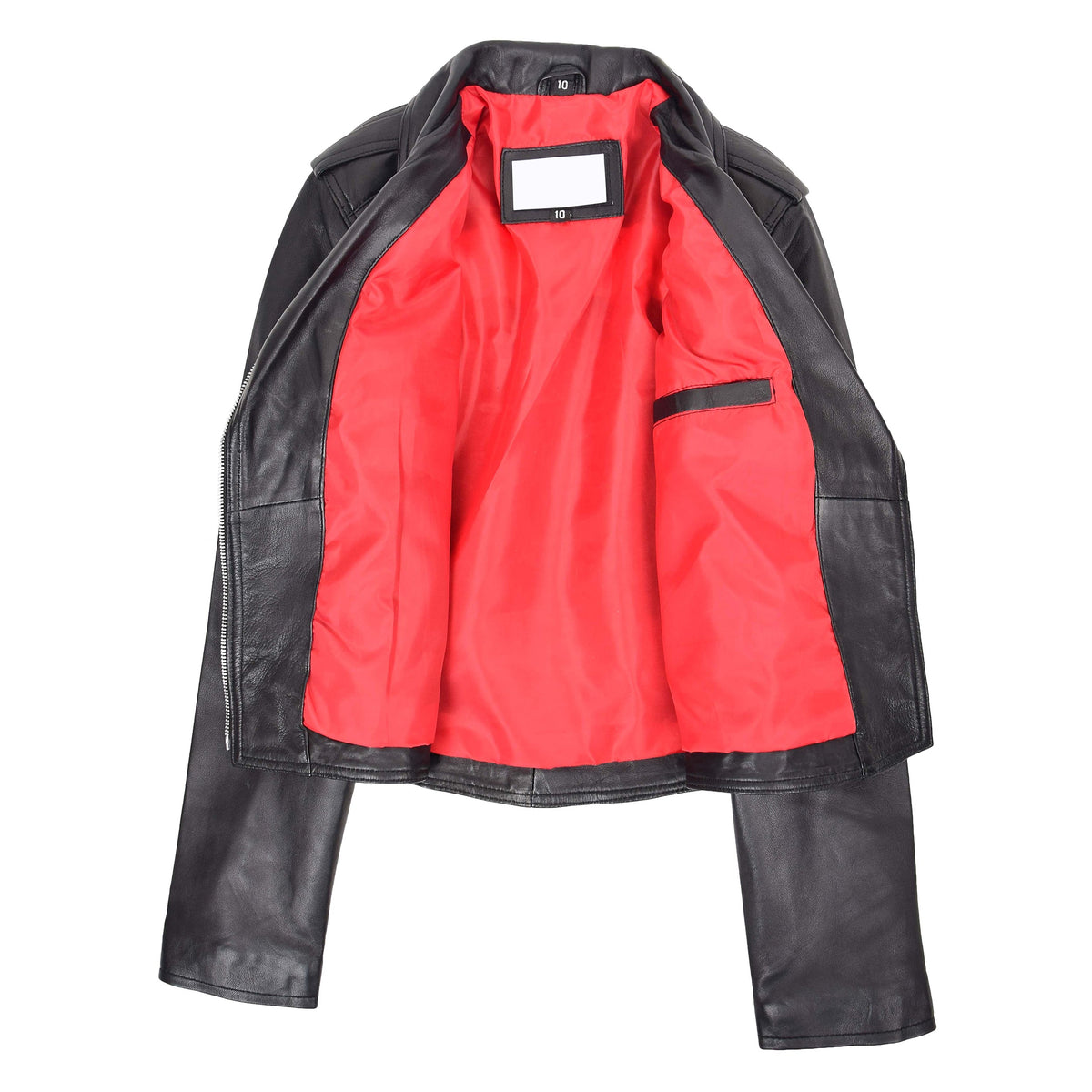 Womens Leather Biker Style Cross Zip Jacket Emma Black - genuine leather jacket in black with two outer pockets