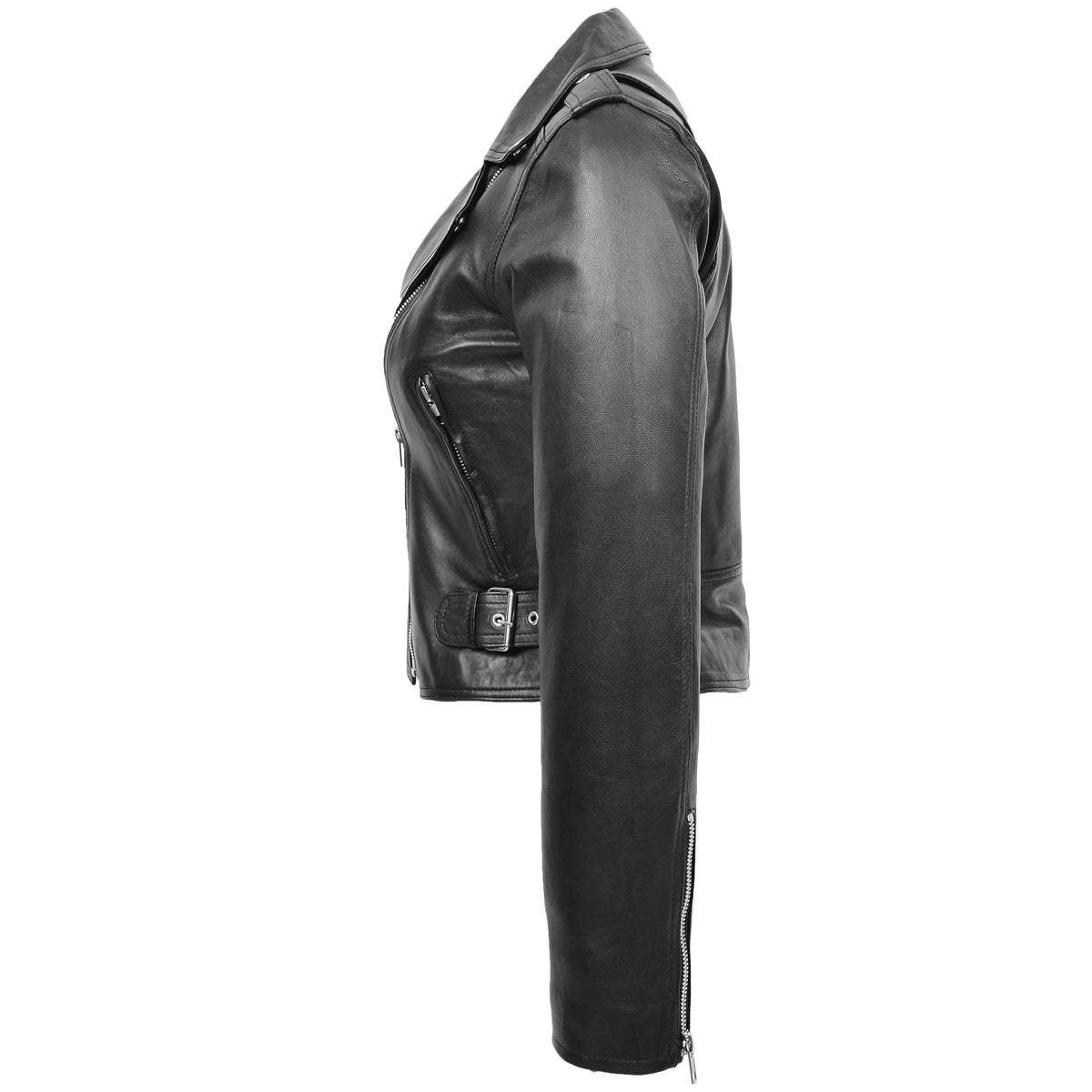 Womens Leather Biker Style Cross Zip Jacket Emma Black - genuine leather jacket in black with cross zip