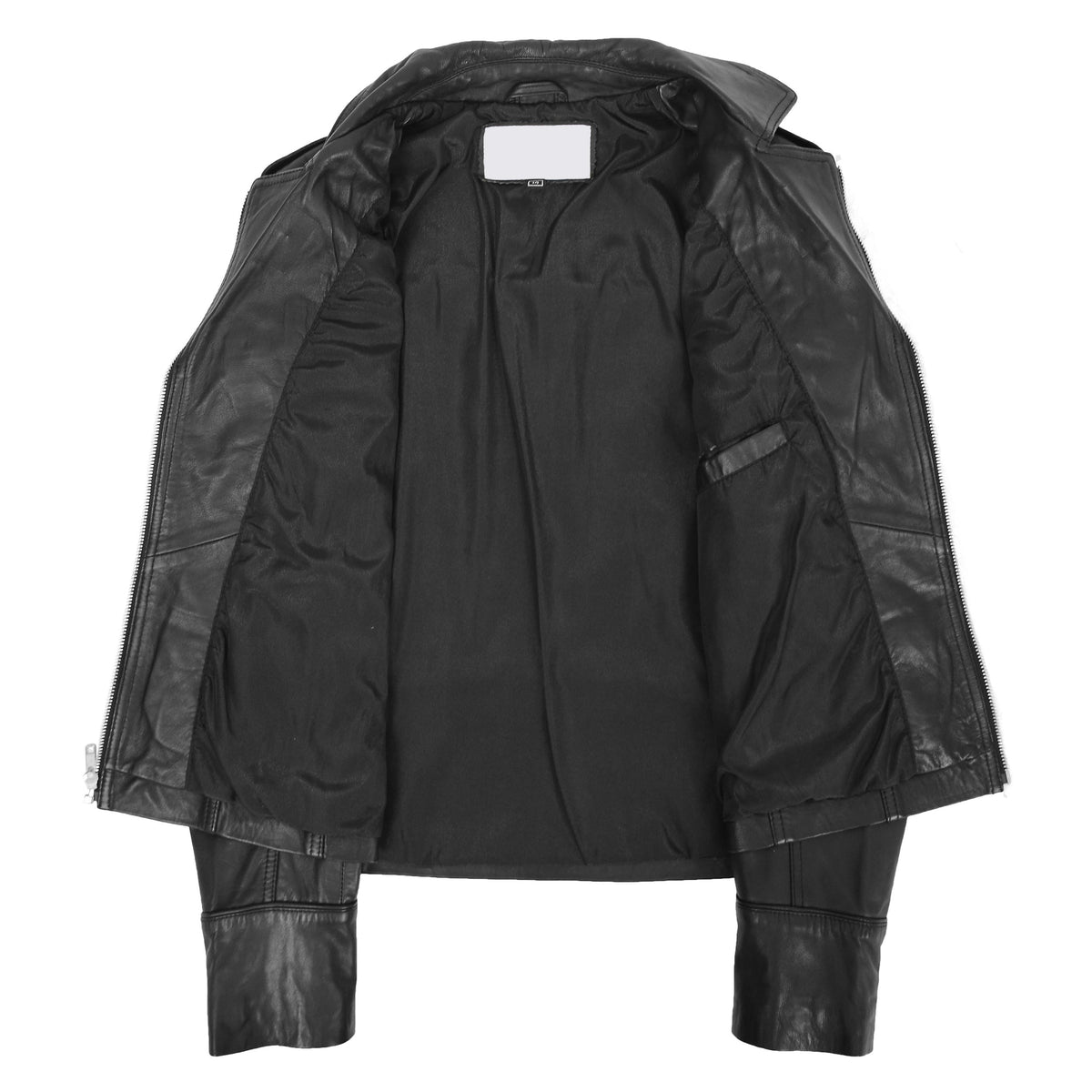 Womens Leather Fitted Biker Style Jacket Kim Black - genuine leather jacket in black with four outer pockets
