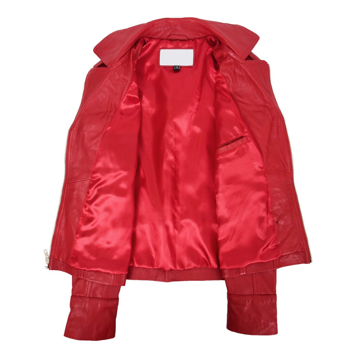 Womens Leather Fitted Biker Style Jacket Kim Red - genuine leather jacket in red with four outer pockets