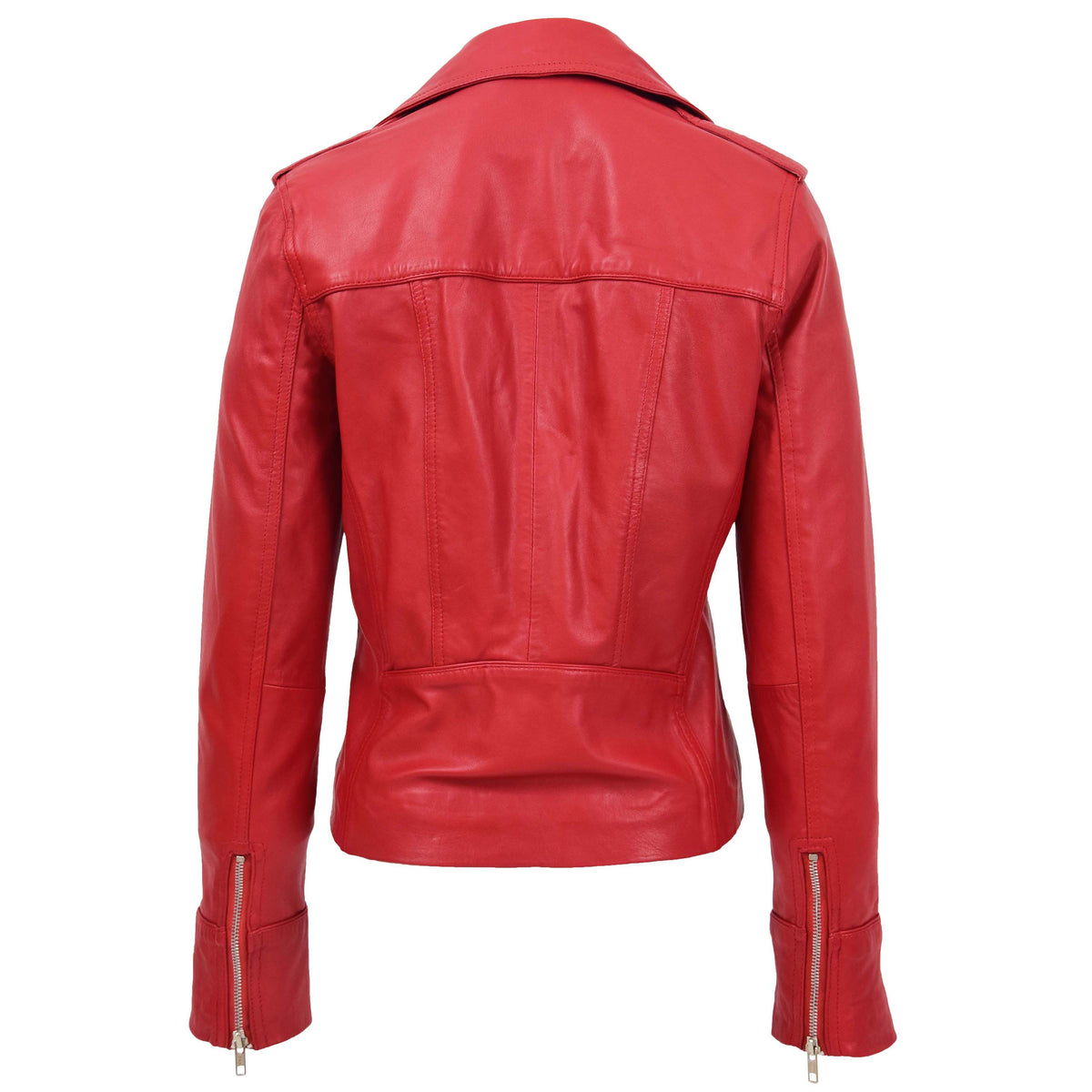 Womens Leather Fitted Biker Style Jacket Kim Red - genuine leather jacket in red with fitted
