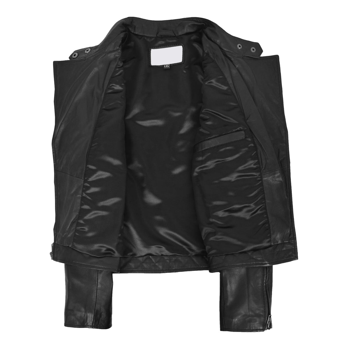 Womens Leather Stand-Up Collar Biker Jacket Laura Black - genuine leather jacket in black with biker