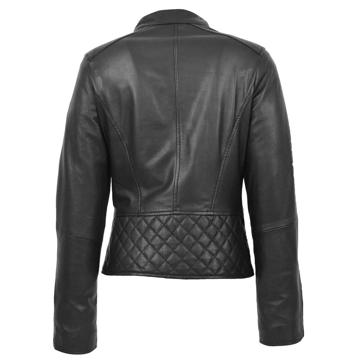 Womens Leather Stand-Up Collar Biker Jacket Laura Black - genuine leather jacket in black with biker