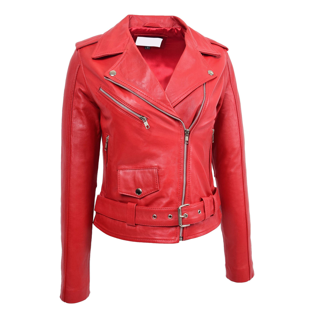 Womens Real Leather Biker Brando Style Jacket Mia Red - genuine leather jacket in red with biker