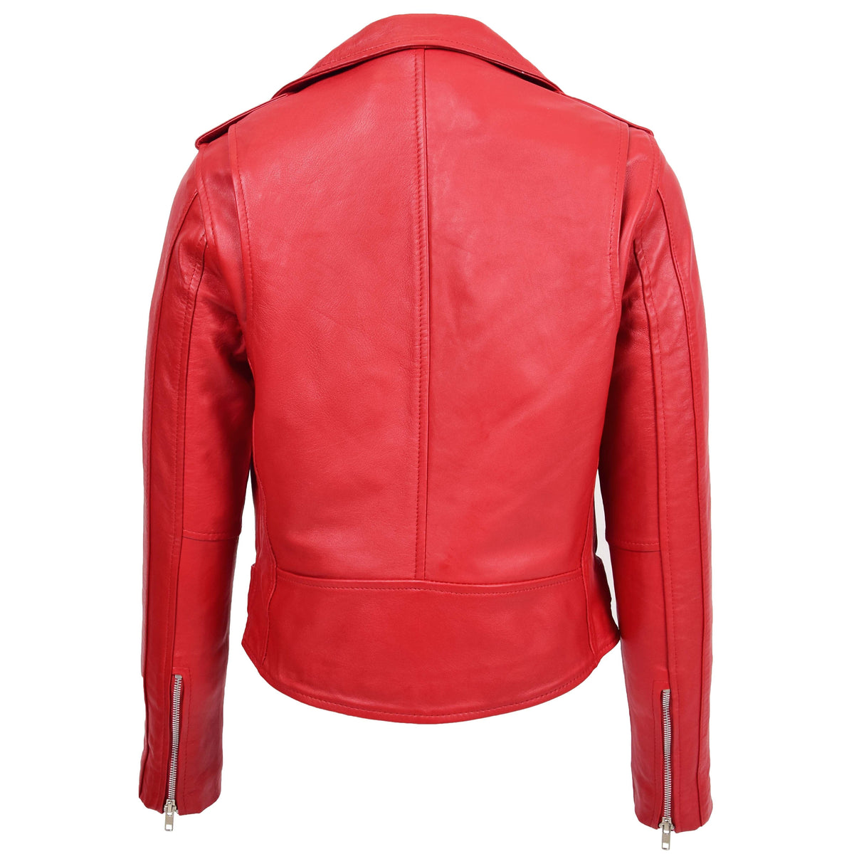 Womens Real Leather Biker Brando Style Jacket Mia Red - genuine leather jacket in red with biker