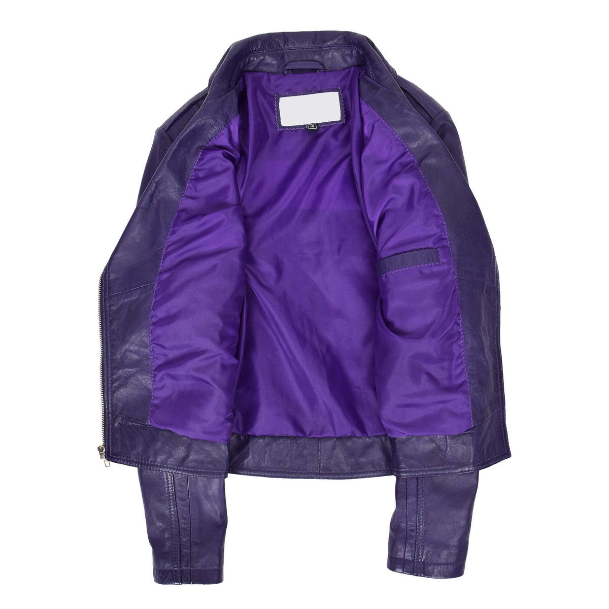 Womens Real Leather Biker Cross Zip Fashion Jacket Remi Purple - genuine leather jacket in purple with cross zip