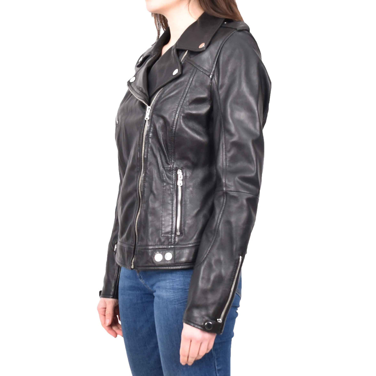 Womens Real Leather Biker Cross Zip Jacket Style Tiana Black Size 12 - genuine leather jacket with biker