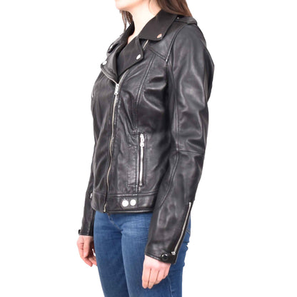 Womens Real Leather Biker Cross Zip Jacket Style Tiana Black Size 12 - genuine leather jacket with biker