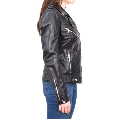 Womens Real Leather Biker Cross Zip Jacket Style Tiana Black Size 12 - genuine leather jacket with cross zip