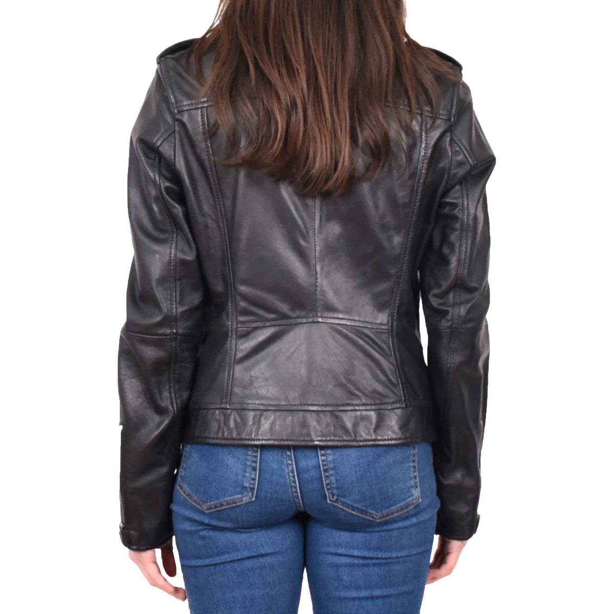 Womens Real Leather Biker Cross Zip Jacket Style Tiana Black Size 12 - genuine leather jacket with cross zip