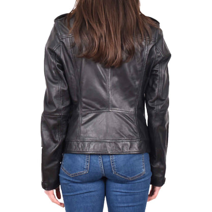 Womens Real Leather Biker Cross Zip Jacket Style Tiana Black Size 12 - genuine leather jacket with cross zip