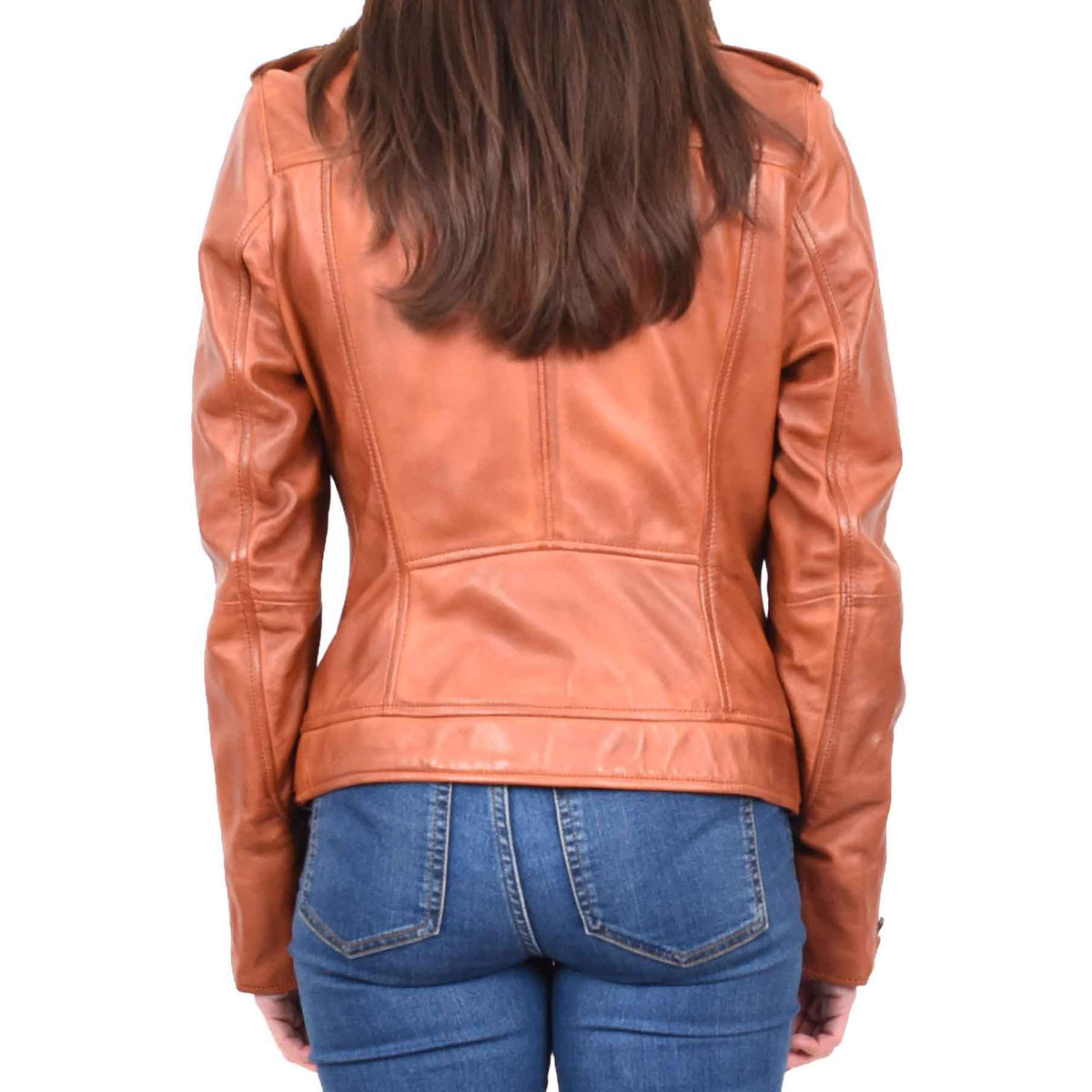 Womens Real Leather Biker Cross Zip Jacket Style Tiana Tan Size 12 - genuine leather jacket with cross zip
