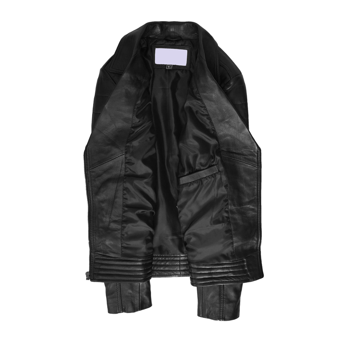 Womens Real Leather Biker Jacket Cross Zip Style Pam Black - genuine leather jacket in black with zipped cuffs for an adjustable fit