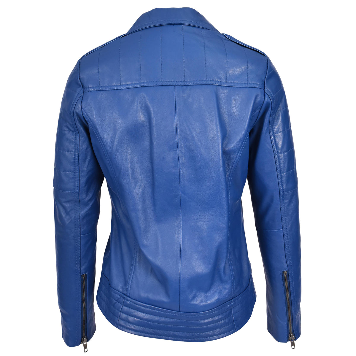 Womens Real Leather Biker Jacket Cross Zip Style Pam Blue - genuine leather jacket in blue with cross zip