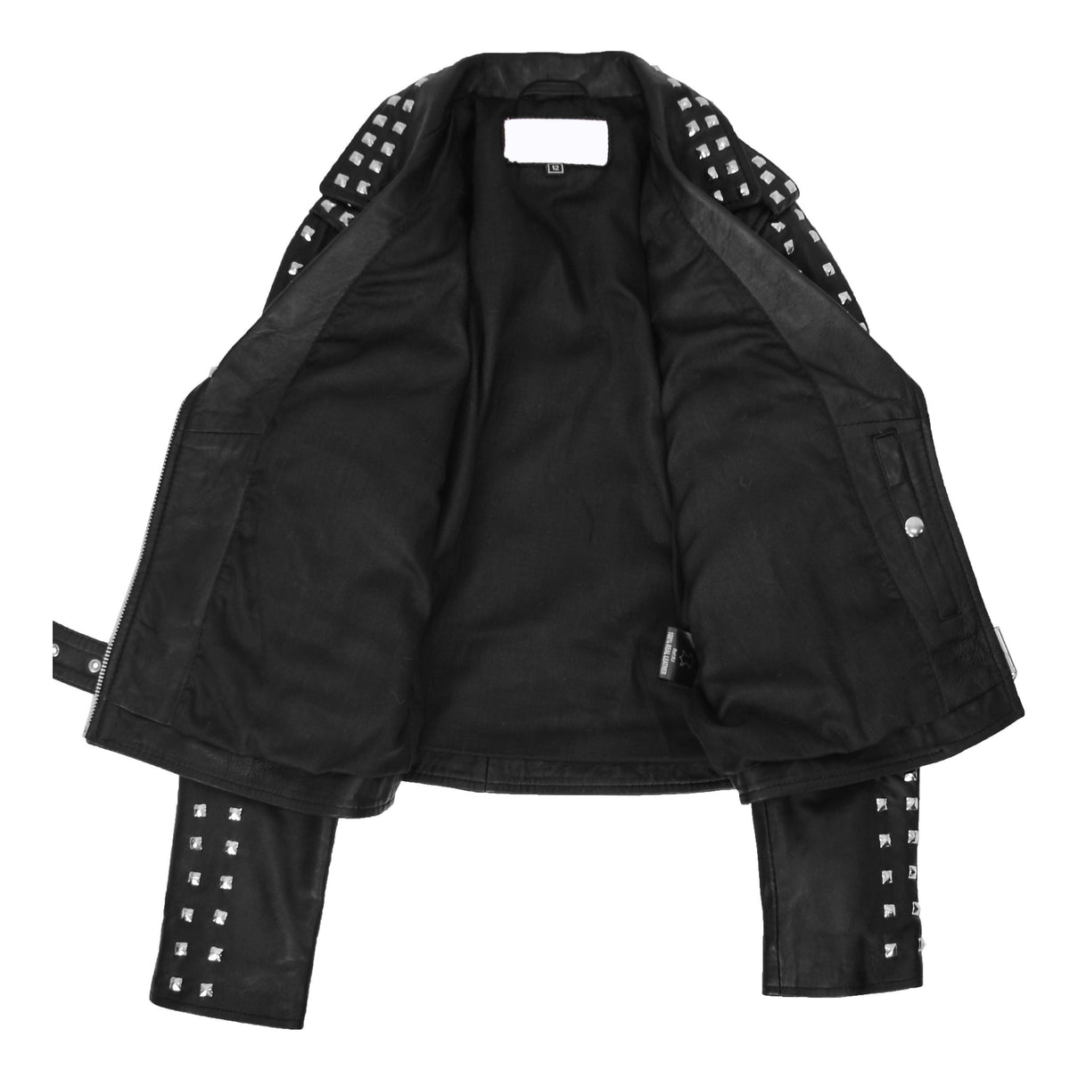 Womens Real Leather Biker Jacket Studded Brando Jacket Heidi Black - genuine leather jacket in black with three outer pockets