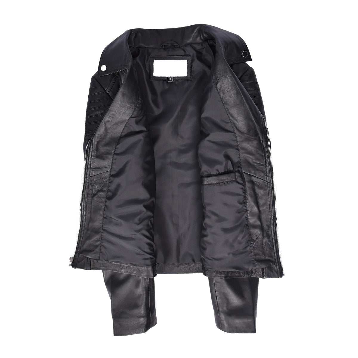 Womens Real Leather Biker Jacket Trendy Fitted Casual Style Emily Black - genuine leather jacket in black with comfortable polyester lining for a smooth fit