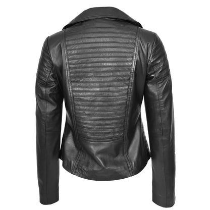 Womens Real Leather Biker Jacket Trendy Fitted Casual Style Emily Black - genuine leather jacket in black with biker