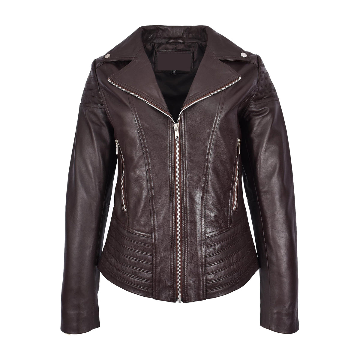 Womens Real Leather Biker Jacket Trendy Fitted Casual Style Emily Brown - genuine leather jacket in brown with made from premium sheep nappa leather