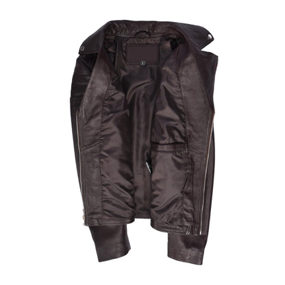 Womens Real Leather Biker Jacket Trendy Fitted Casual Style Emily Brown - genuine leather jacket in brown with comfortable polyester lining for a smooth fit