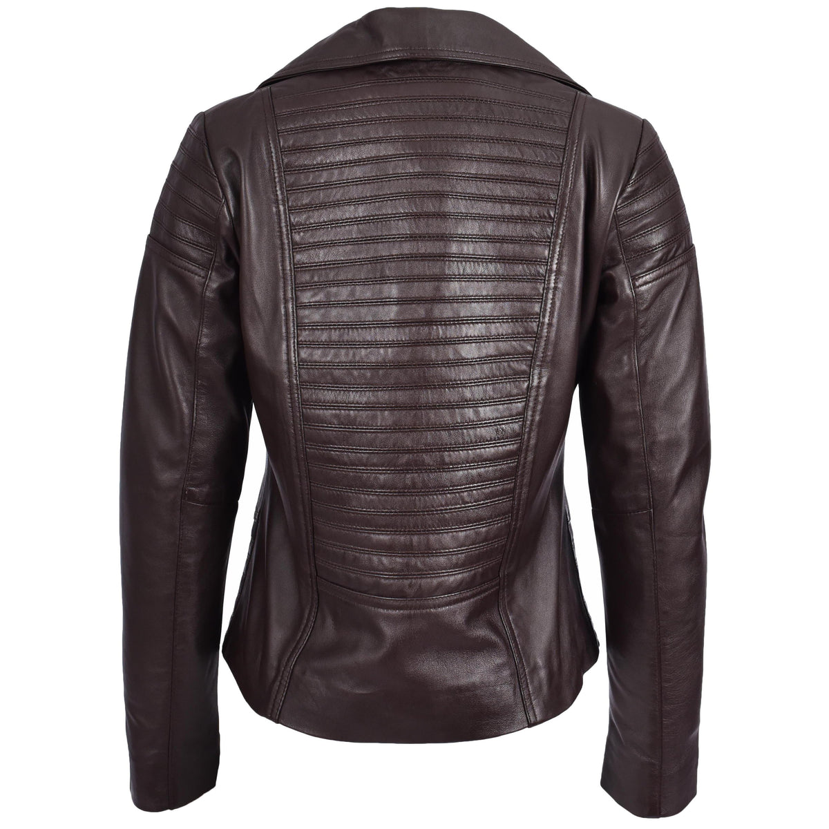 Womens Real Leather Biker Jacket Trendy Fitted Casual Style Emily Brown - genuine leather jacket in brown with biker