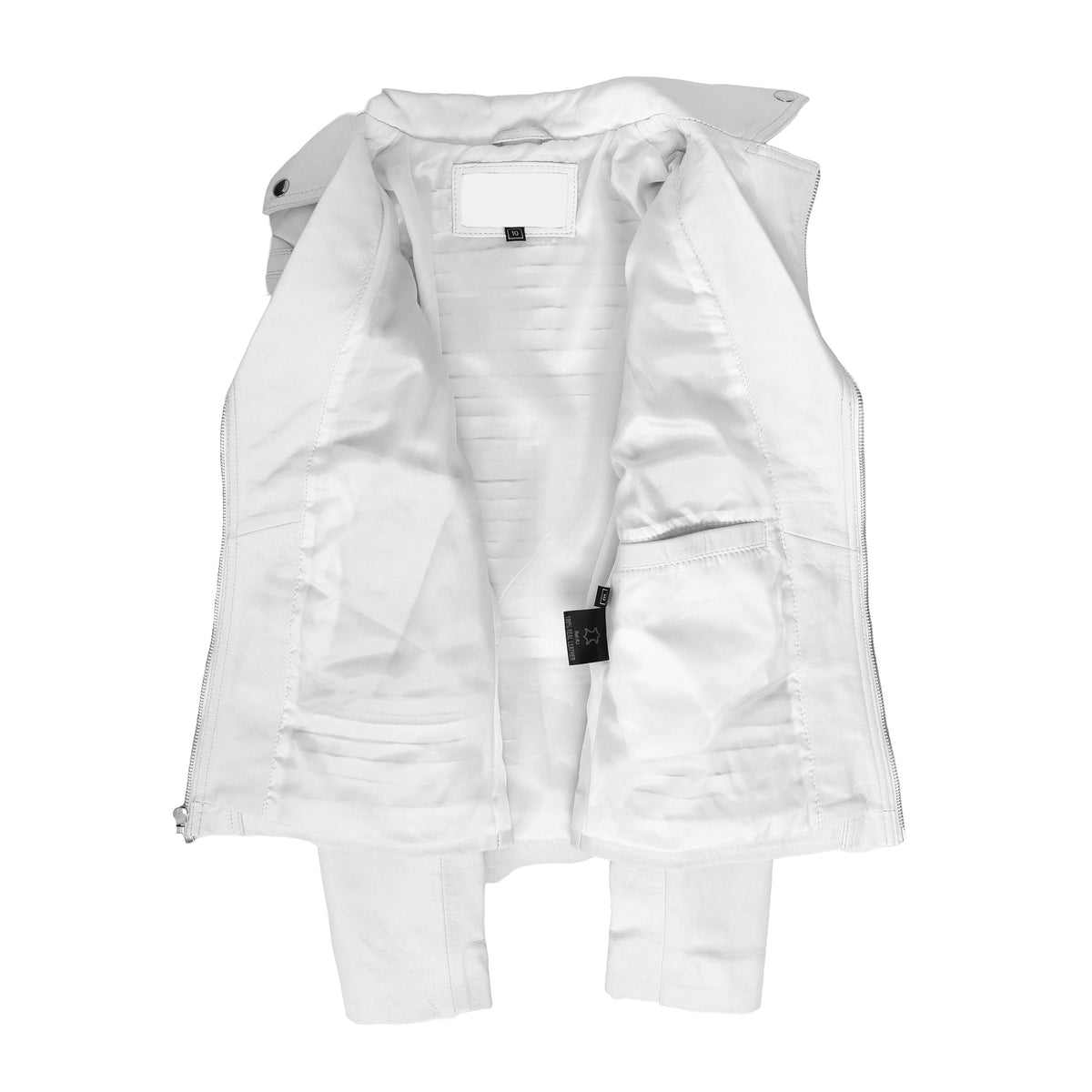 Womens Real Leather Biker Jacket Trendy Fitted Casual Style Emily White - genuine leather jacket in white with comfortable polyester lining for a smooth fit