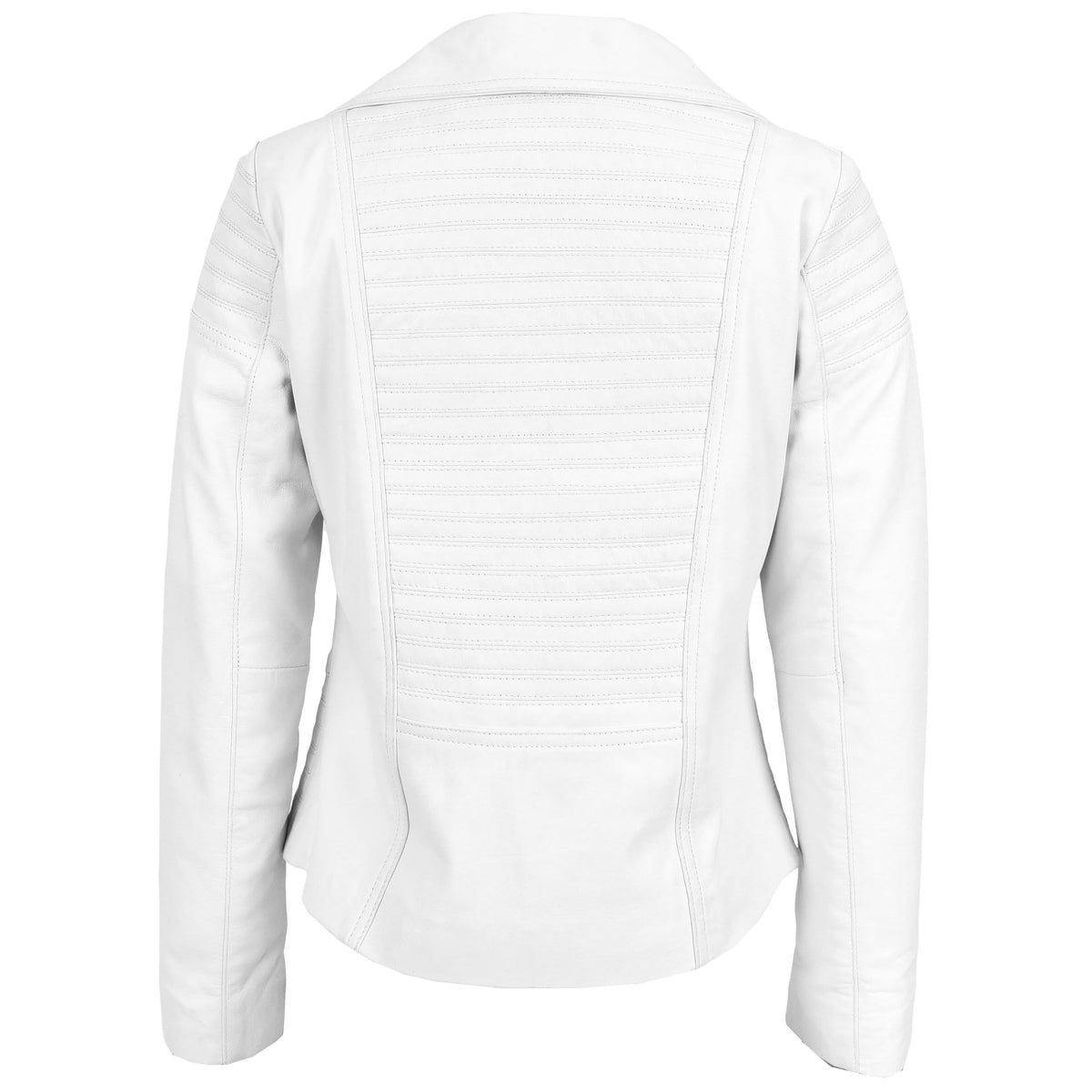 Womens Real Leather Biker Jacket Trendy Fitted Casual Style Emily White - genuine leather jacket in white with fitted