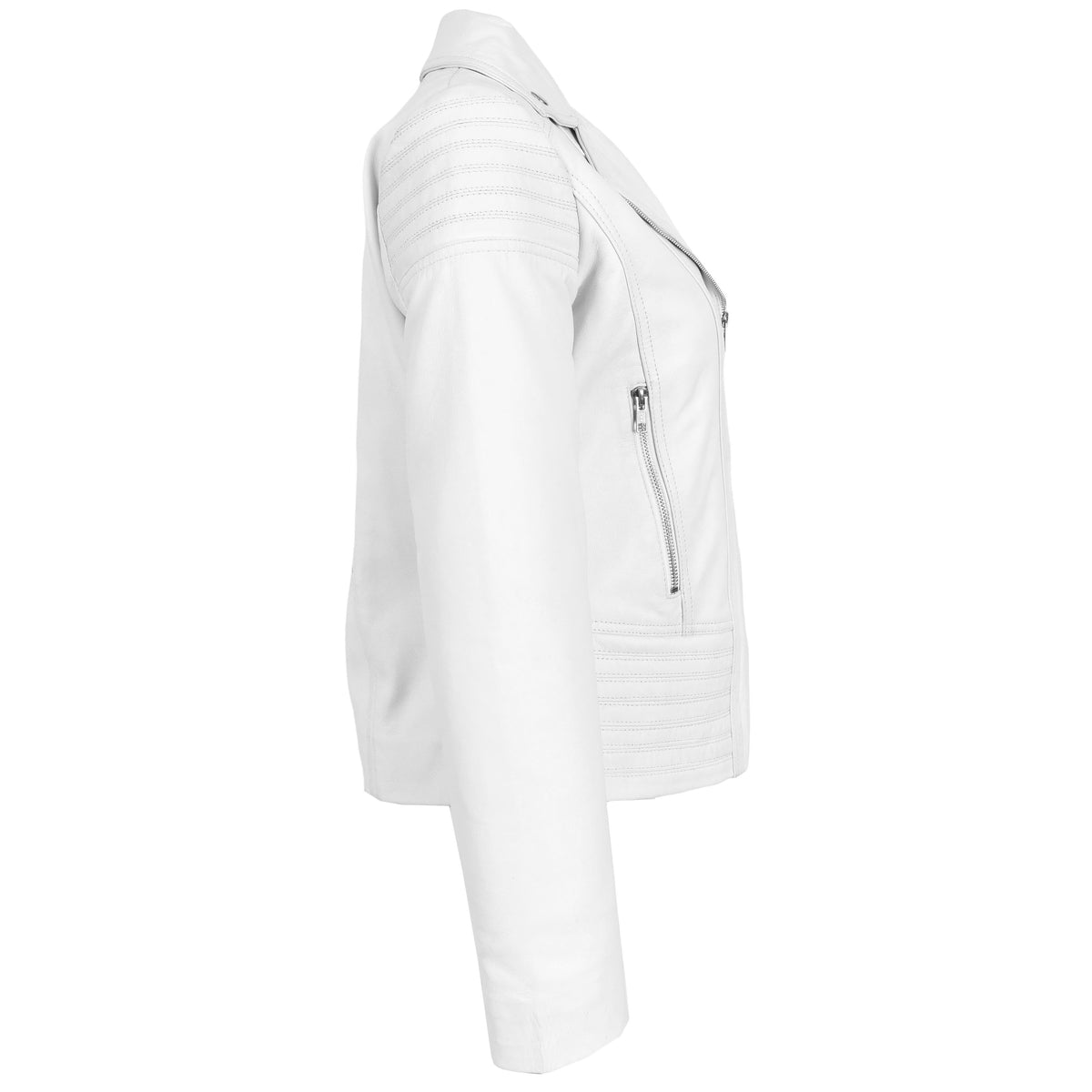 Womens Real Leather Biker Jacket Trendy Fitted Casual Style Emily White - genuine leather jacket in white with biker
