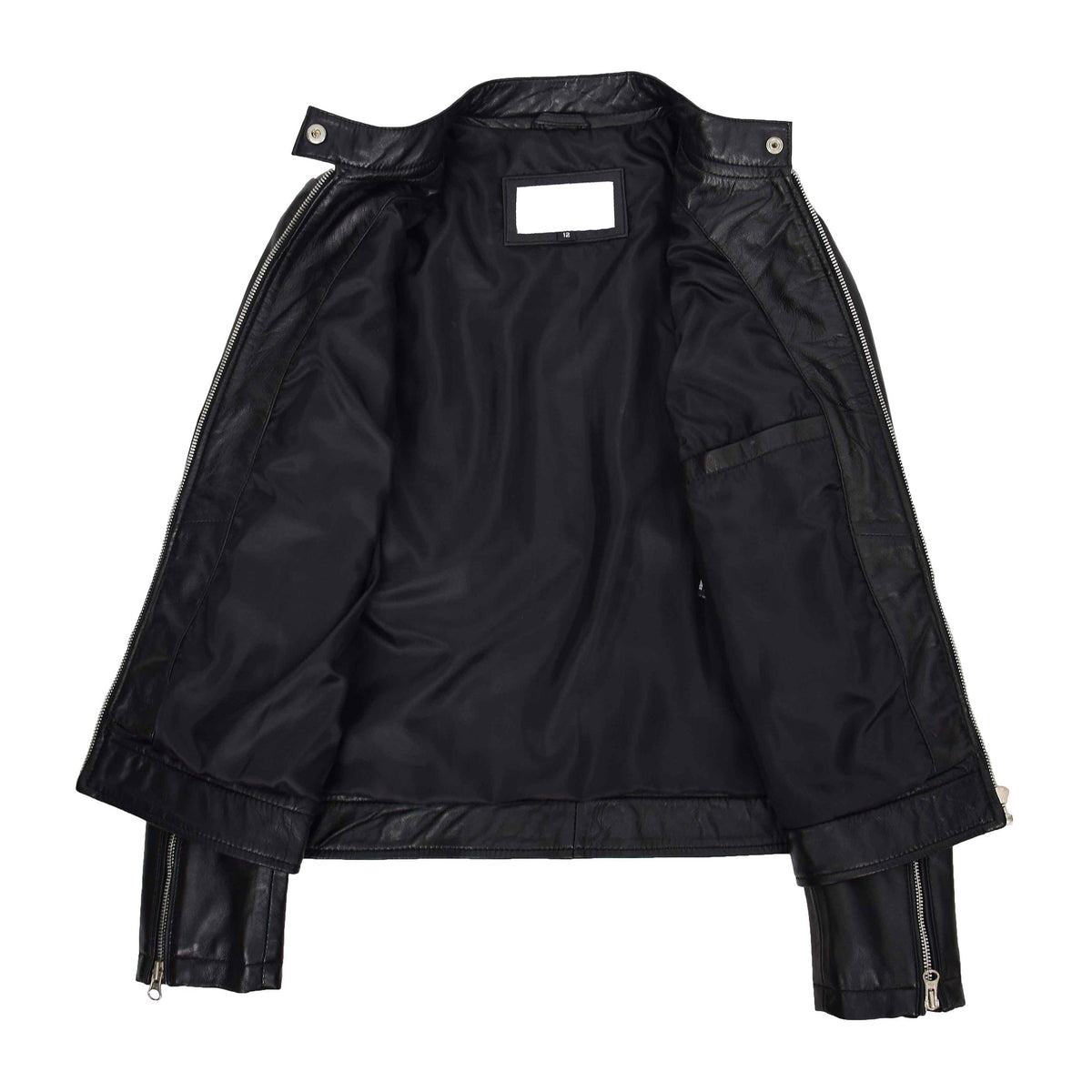 Womens Real Leather Biker Jacket Zip up Casual Connie Black - genuine leather jacket in black with full zip opening &amp; band collar